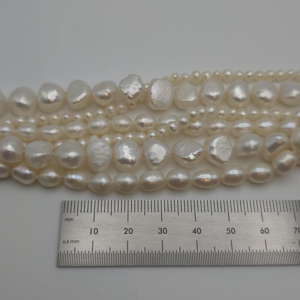 19 Inch Sterling Silver Triple Strand Genuine Pearls Necklace B212 - Picture 7 of 8